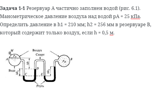 Задача 1-1 Резервуар А частично заполнен водой