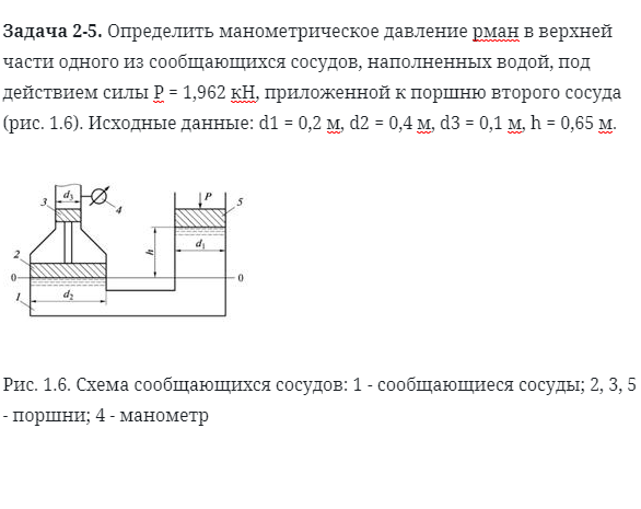 Задача 2-5. Определить манометрическое давление