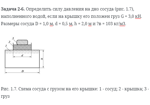 Задача 2-6. Определить силу давления на дно сосуда