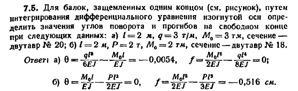 Задача 7.5. Для балок, защемленных одним концом
