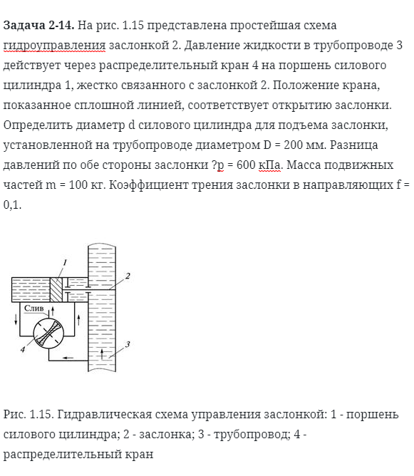 Задача 2-14. На представлена простейшая схема гидроуправления 