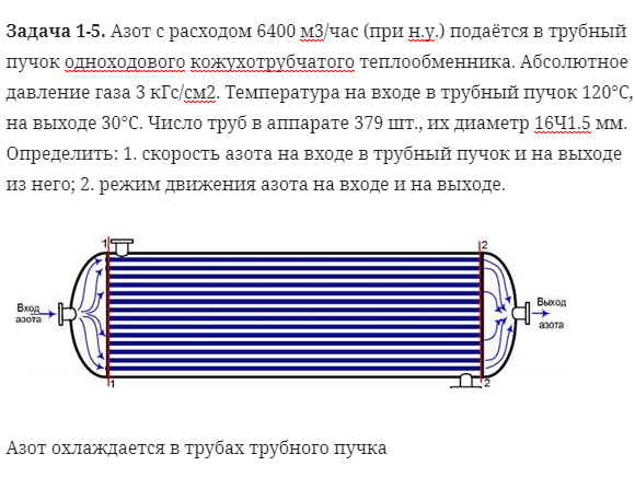 Задача 1-5. Азот с расходом 6400 м3/час подаётся в трубный