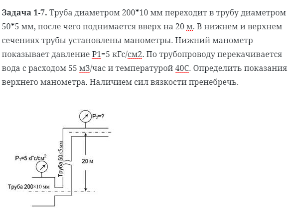 Задача 1-7. Труба диаметром 200*10 мм переходит в трубу диаметром