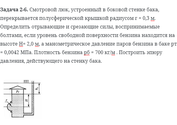 Задача 2-6. Смотровой люк, устроенный в боковой стенке бака