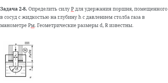 Задача 2-8. Определить силу Р для удержания поршня