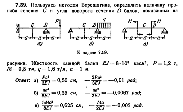 Задача 7.59. Пользуясь методом Верещагина, определить величину
