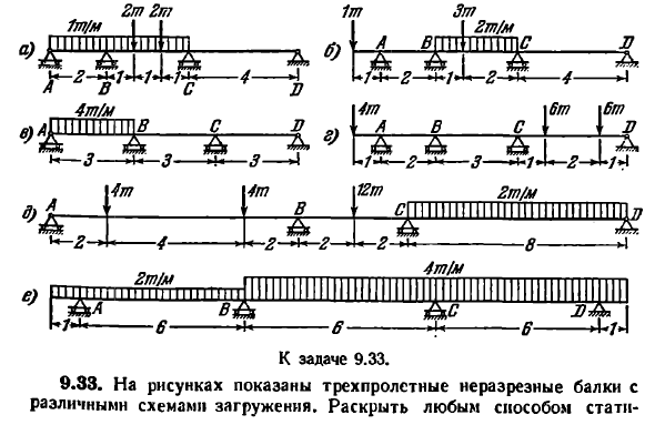 Задача 9.33. На рисунках показаны трехпролетные
