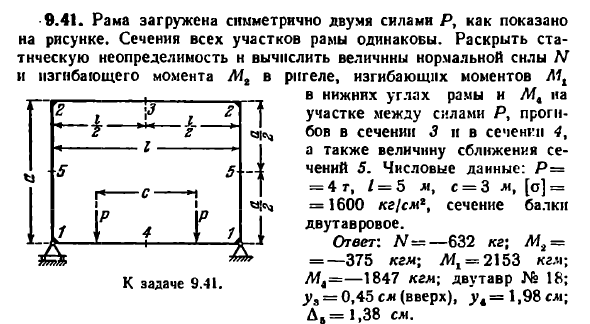 Задача 9.41. Рама загружена симметрично
