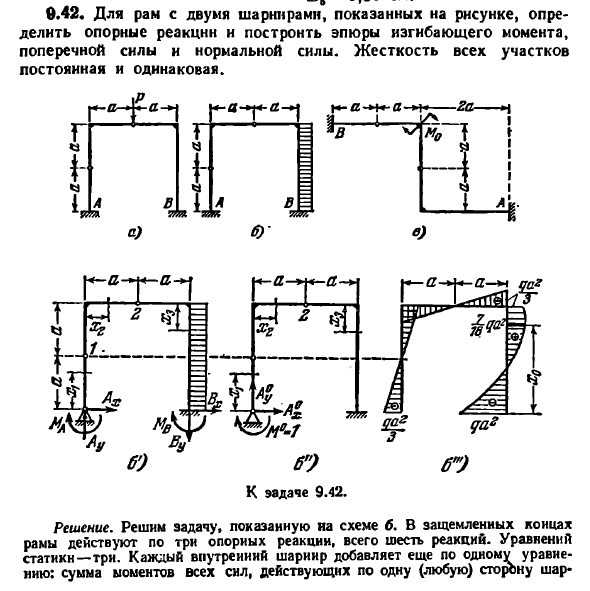 Задача 9.42. Для рам с двумя шарнирами
