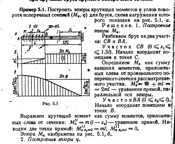 Задача 5.1. Построить эпюры крутящих моментов и углов
