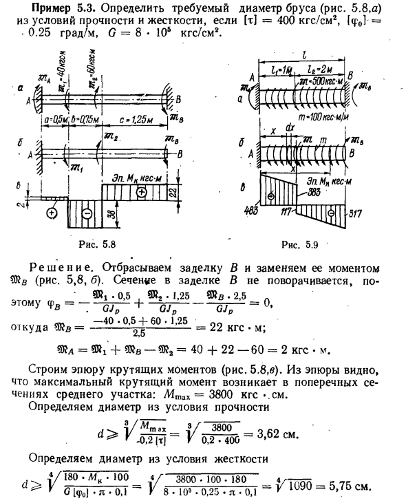 Задача 5.3. Определить требуемый диаметр бруса
