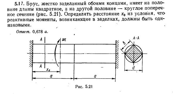 Задача 5.17. Брус, жестко заделанный обоими концами
