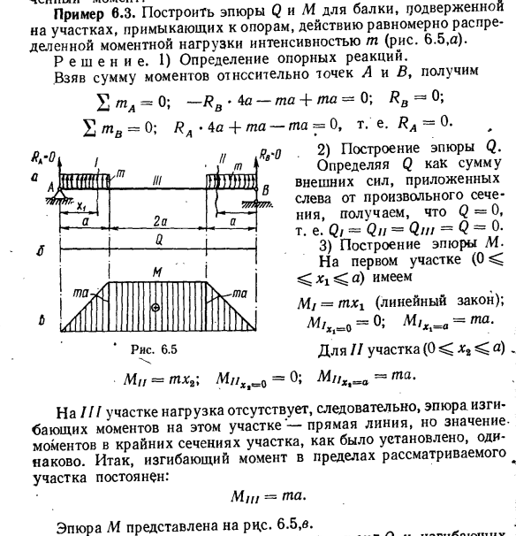 Задача 6.З. Построить эпюры Q и М для балки, подверженной
