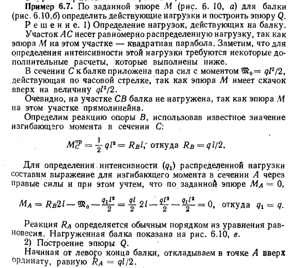 Задача 6.7. По заданной эпюре М для балки
