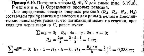 Задача 6.10. Построить эпюры Q, М, N для рамы (рис. 6.19,а).
