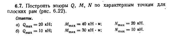 Задача 6.7. Построить эпюры Q, М, N по характерным точкам
