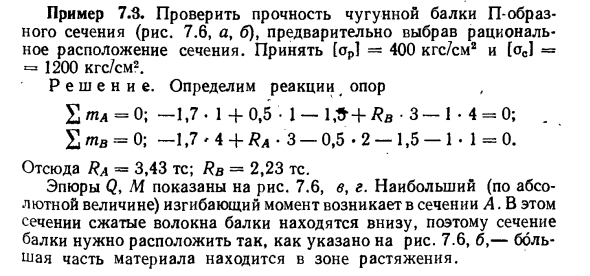 Задача 7.3. Проверить прочность чугунной балки 
