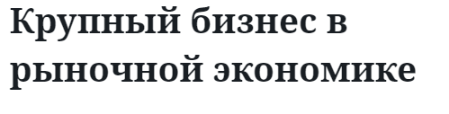 Крупный бизнес в рыночной экономике 