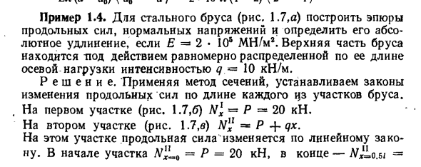 Задача 1.4. Для стального бруса (рис. 1.7,а) построить эпюры
