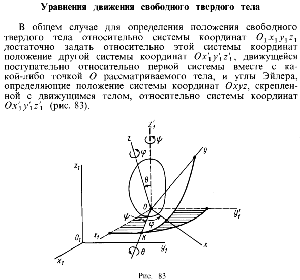 Уравнения движения свободного твердого тела