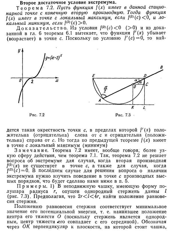 Второе достаточное условие экстремума