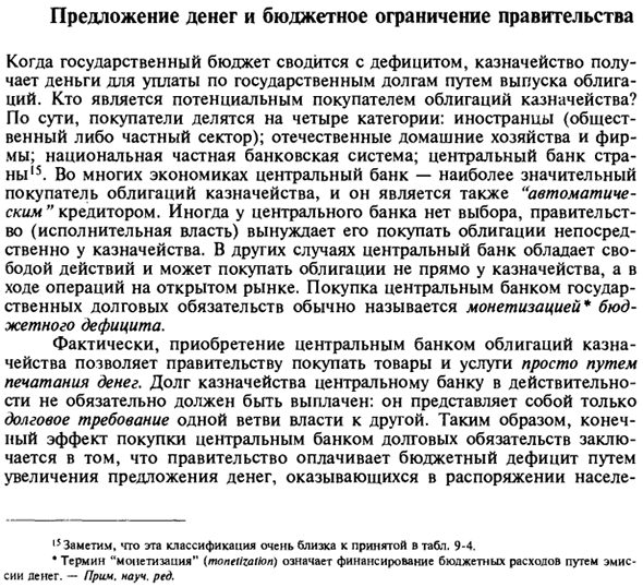 Предложение денег и бюджетное ограничение правительства