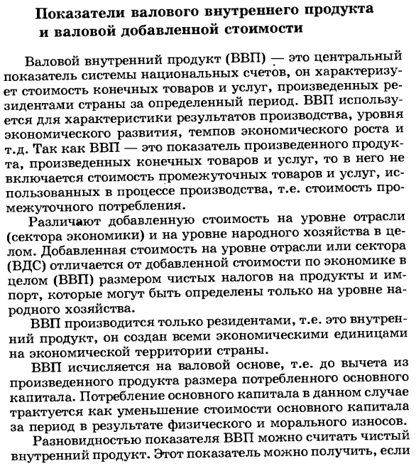 Показатели валового внутреннего продукта и валовой добавленной стоимости