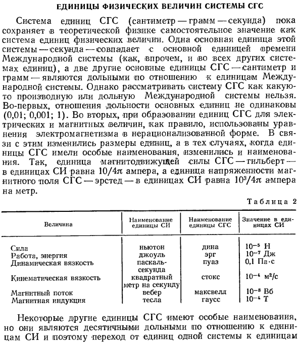 Единицы физических величин системы СГС