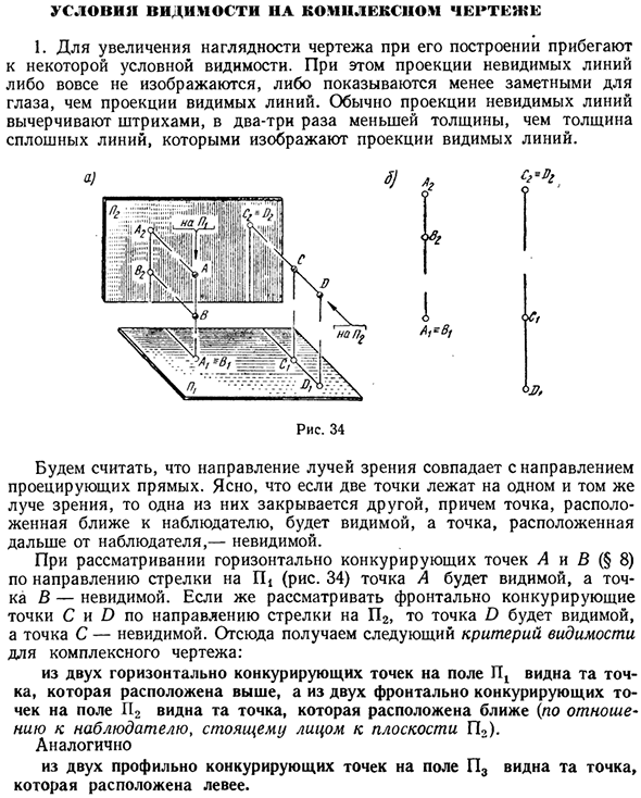 Условия видимости на комплексном чертеже