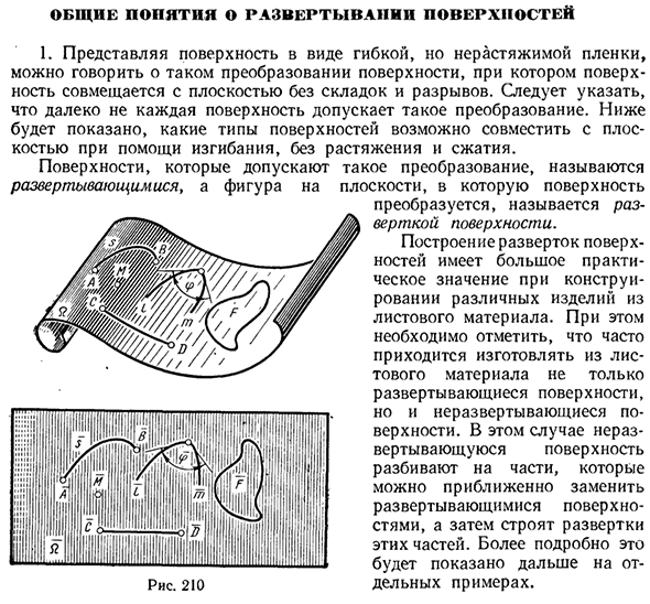 Общие понятия о развертывании поверхностей