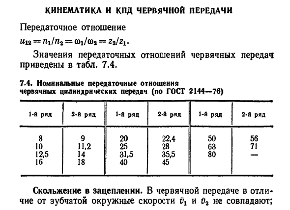 Кинематика и кпд червячной передачи