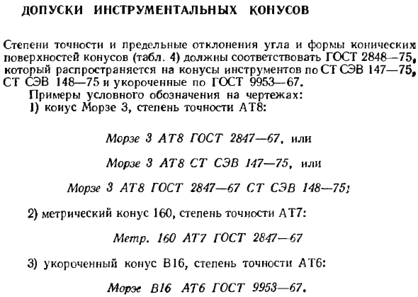 Допуски инструментальных конусов