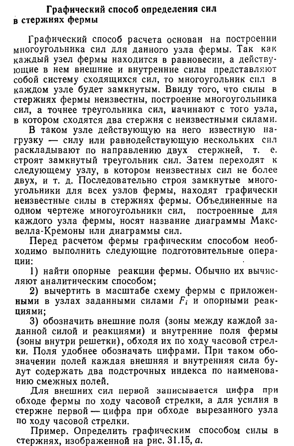 Графический способ определения сил в стержнях фермы