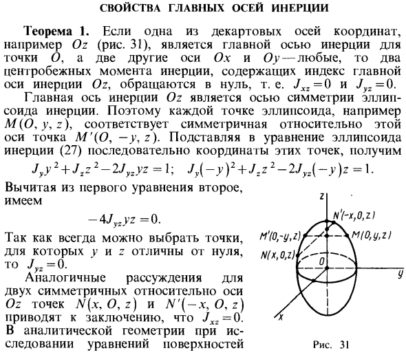 Свойства главных осей инерции