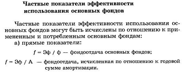 Частные показатели эффективности использования основных фондов