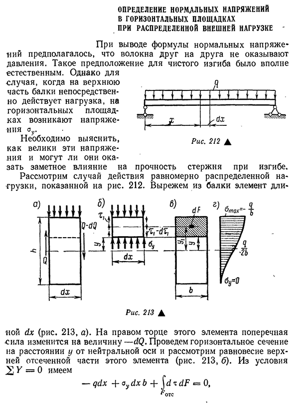 Определение нормальных напряжений в горизонтальных площадках при распределенной внешней нагрузке