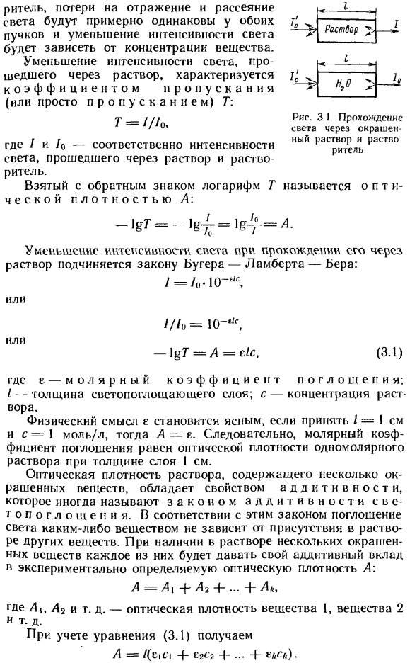 Основной закон светопоглощения (закон Бугера - Ламберта - Бера)