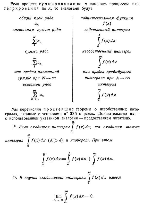 Аналогия с рядами. Простейшие теоремы