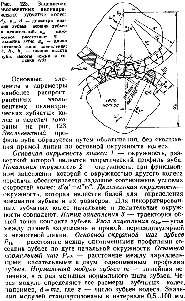 Основные элементы и параметры зубчатых колес