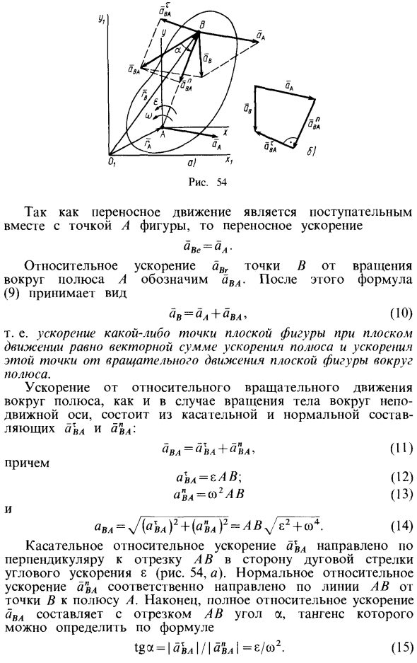 Ускорения точек тела при плоском движении