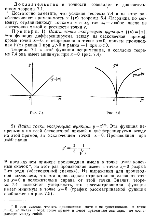 Экстремум функции, недифференцируемой в данной точке.