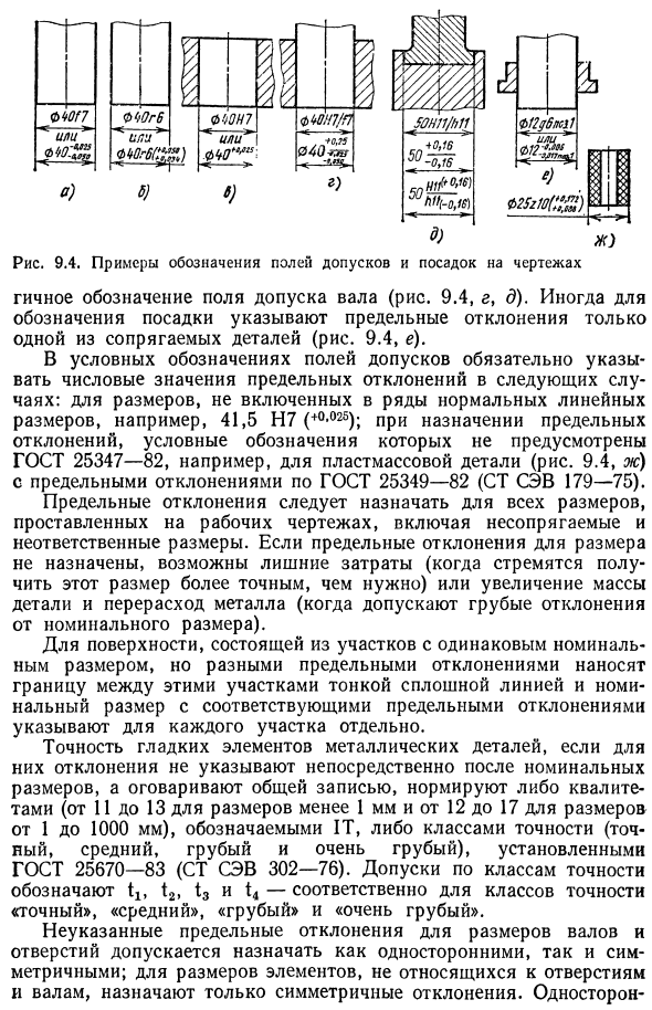 Обозначение предельных отклонений и посадок на чертежах