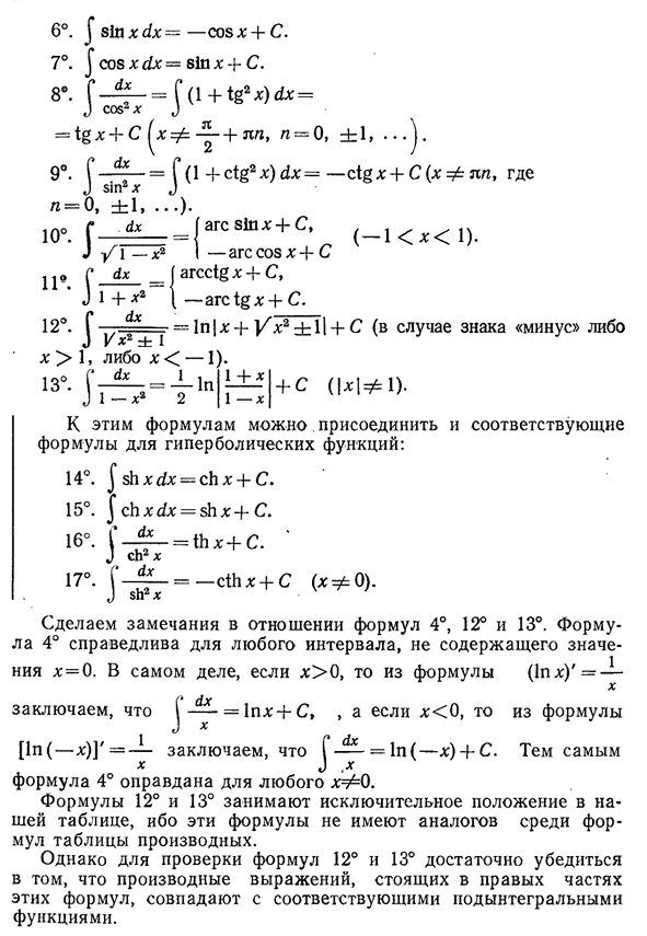 Таблица основных неопределенных интегралов