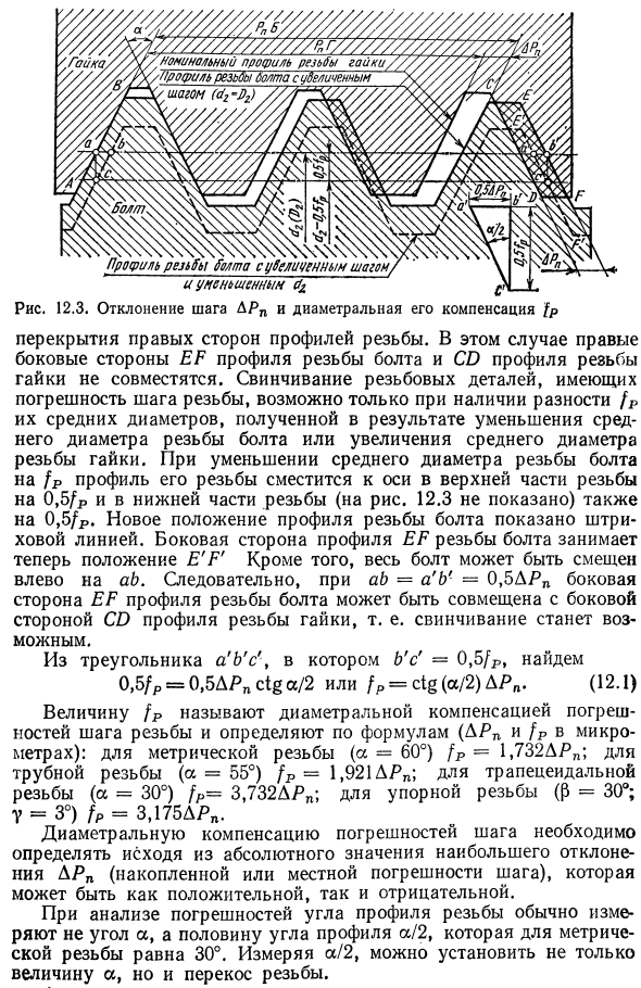 Отклонения шага и угла профиля резьбы и их диаметральная компенсация