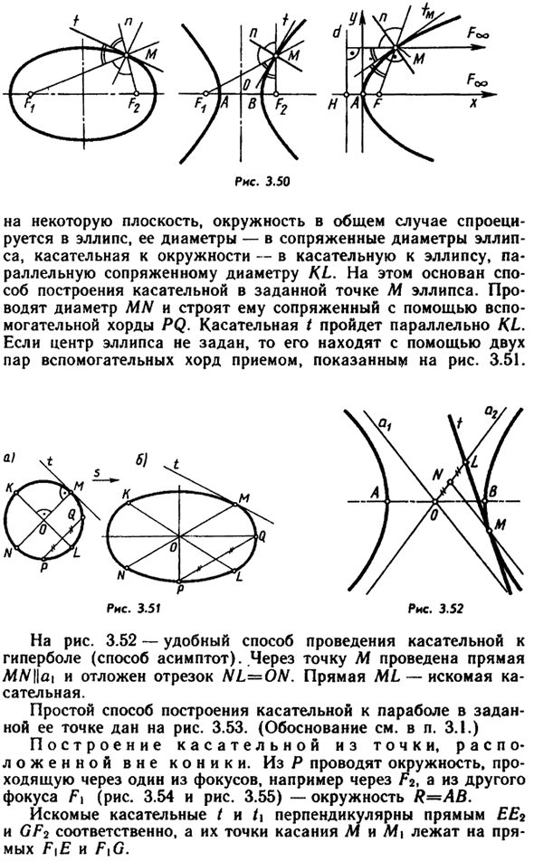 Построение касательной и нормали  к конике