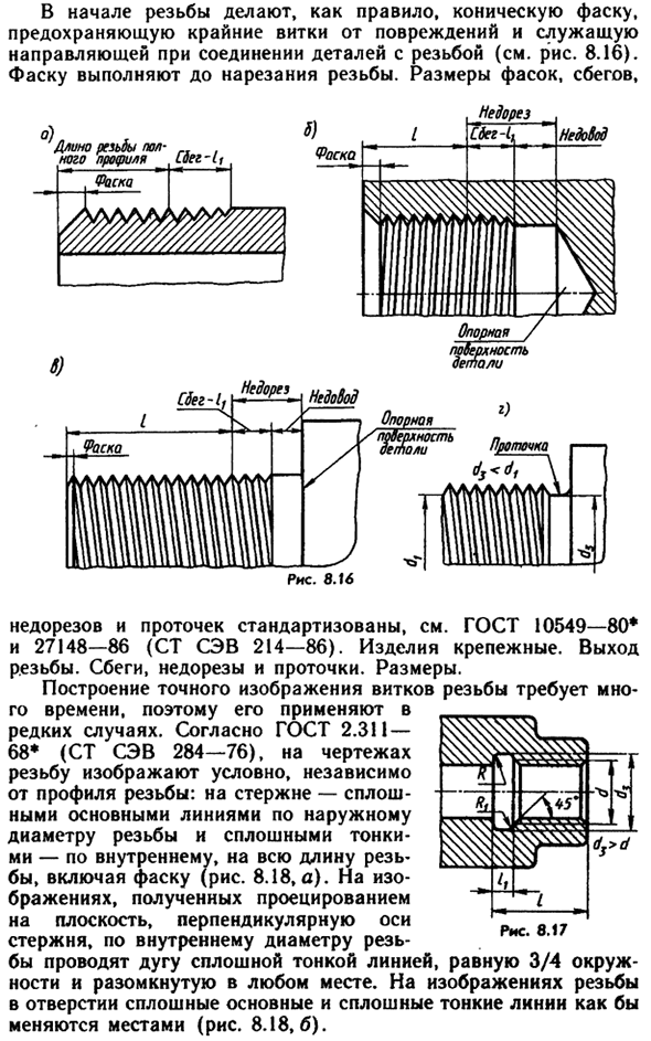 Элементы резьбы. Условное изображение резьбы