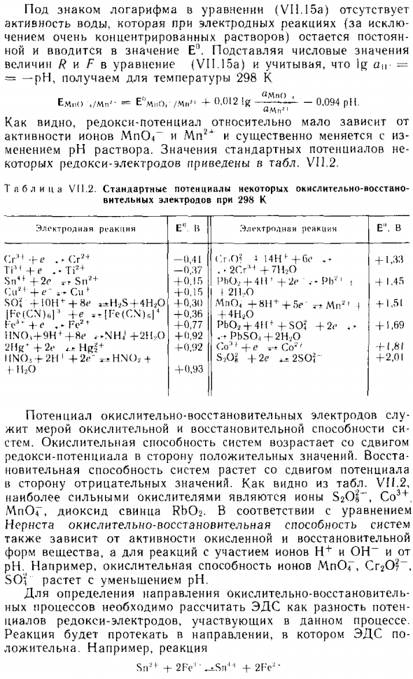 Потенциалы окислительно-восстановительных (редокси) электродов