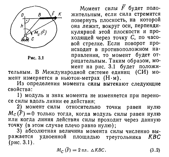 Момент силы относительно точки на плоскости