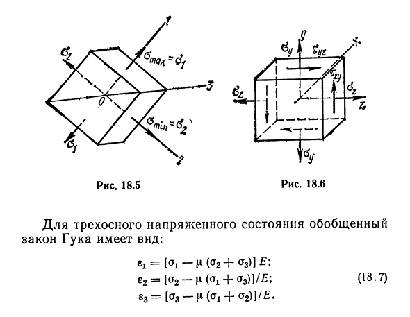 Обобщенный закон Гука при плоском и трехосном напряженных состояниях