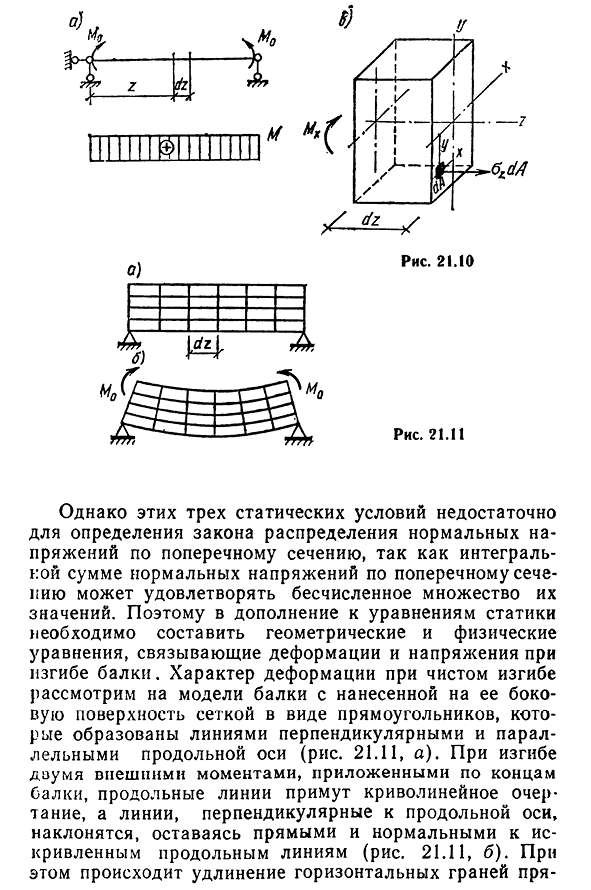 Нормальные напряжения при изгибе балки